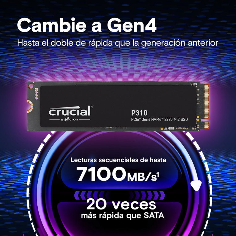 SSD CRUCIAL 4TB P310 CT4000P310SSD8 PCIE M.2 NVME PCIE 4.0 X4 - detalle