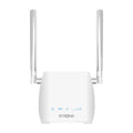 Router inalámbrico STRONG 300M 4G banda única de 2.4 GHz en color blanco, con puertos Ethernet rápidos y diseño compacto.