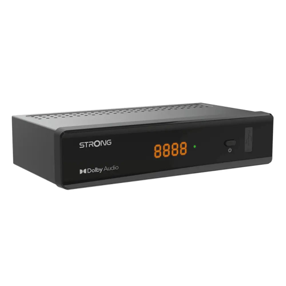Receptor satélite Strong SRT 7040 negro con funciones TDT y compatibilidad Android en una imagen del dispositivo.