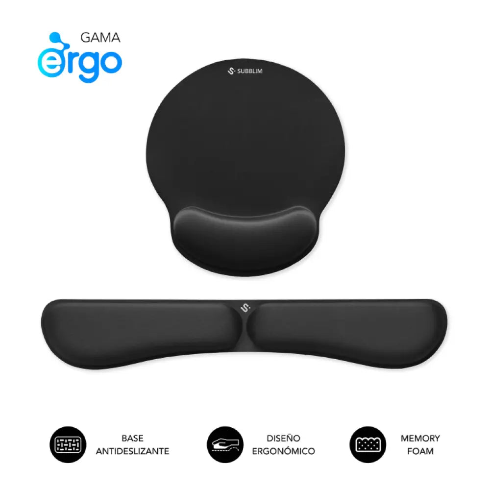 SUBBLIM Pack Alfombrilla de Ratón Ergonómica + Reposamuñecas Teclado - Espuma elástica. Superficie Microtexturizada Impe