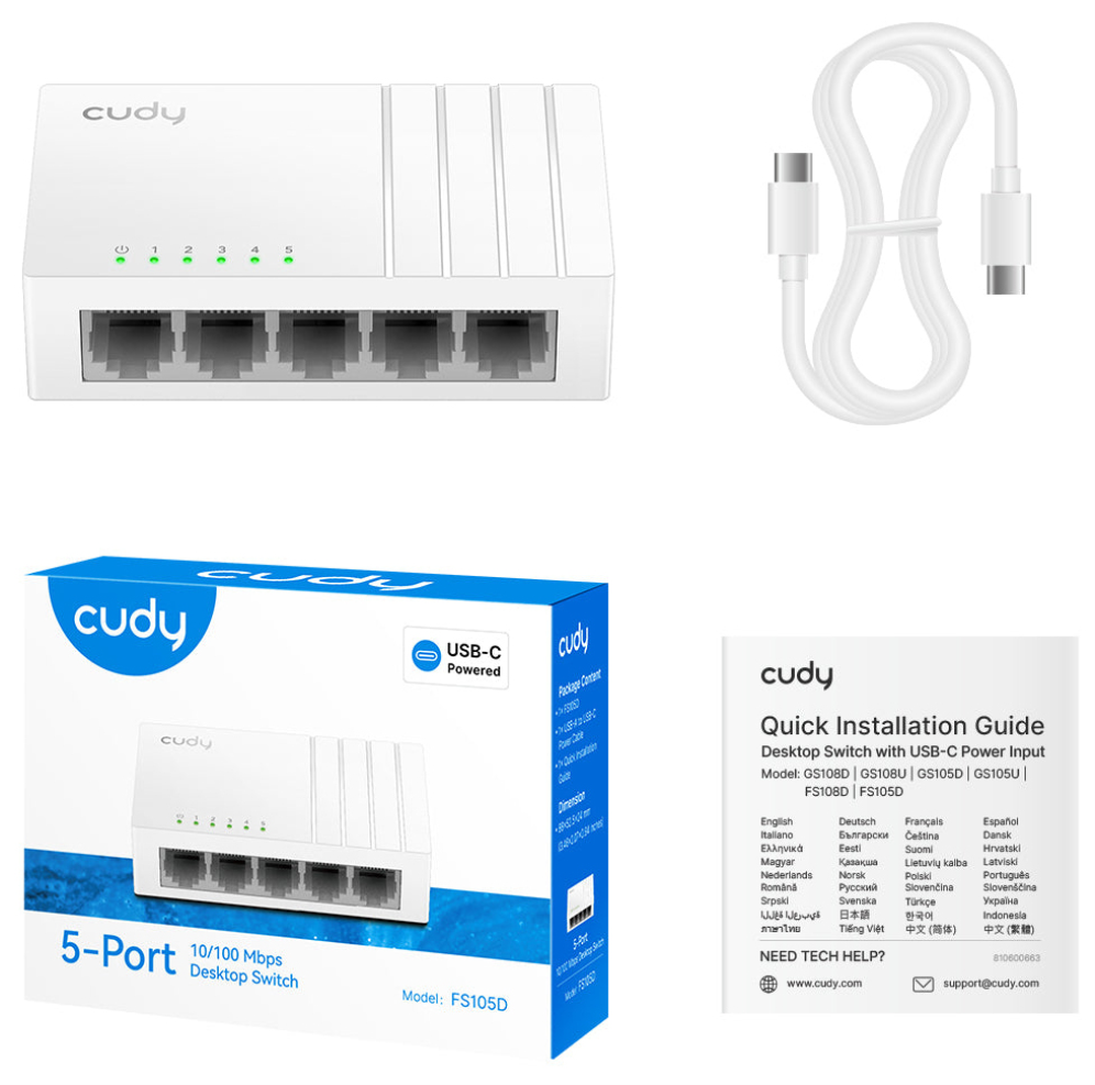 SWITCH CUDY 5-PORT 10/100 MBPS DESKTOP SWITCH FS105D - detalle
