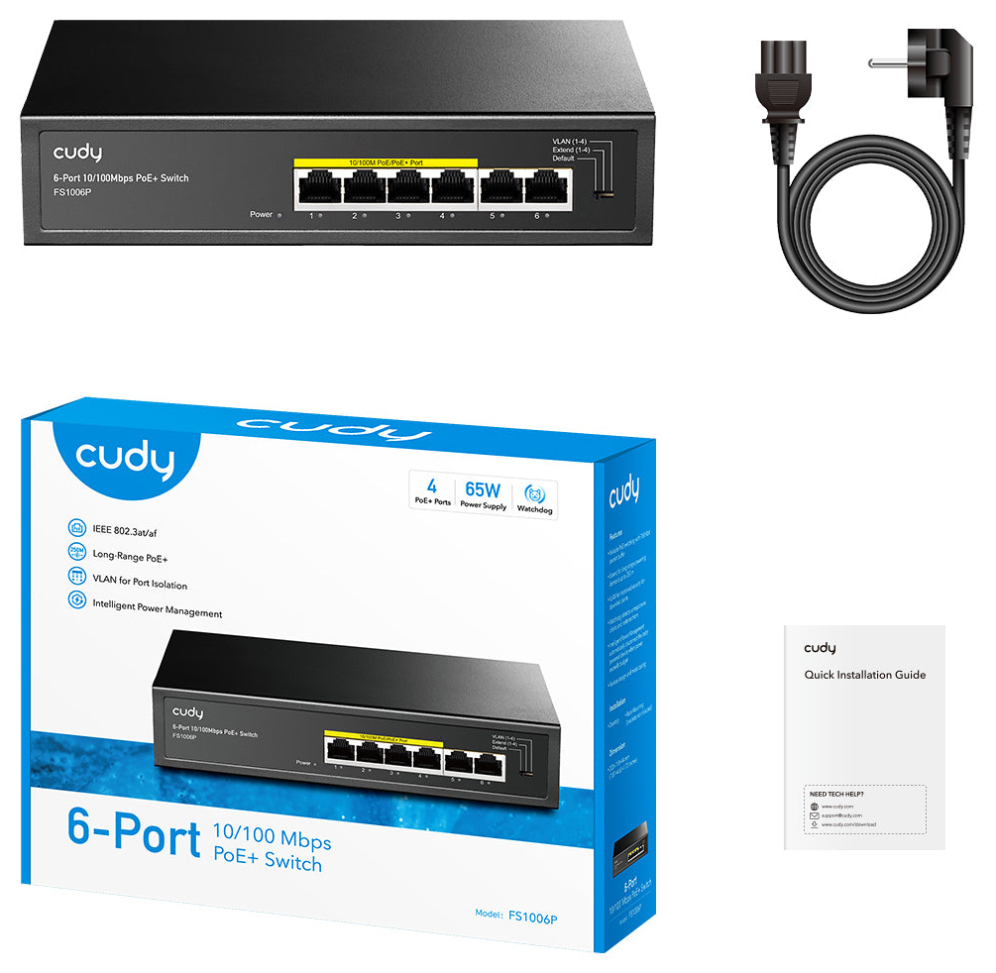 SWITCH CUDY 6-PORT 10/100M POE+ SWITCH 60W - detalle