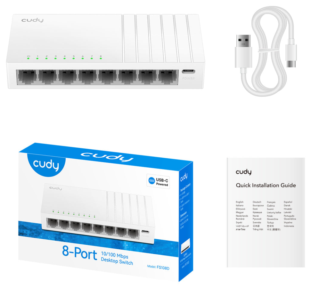 SWITCH CUDY 8-PORT 10/100 MBPS DESKTOP SWITCH FS108D - detalle