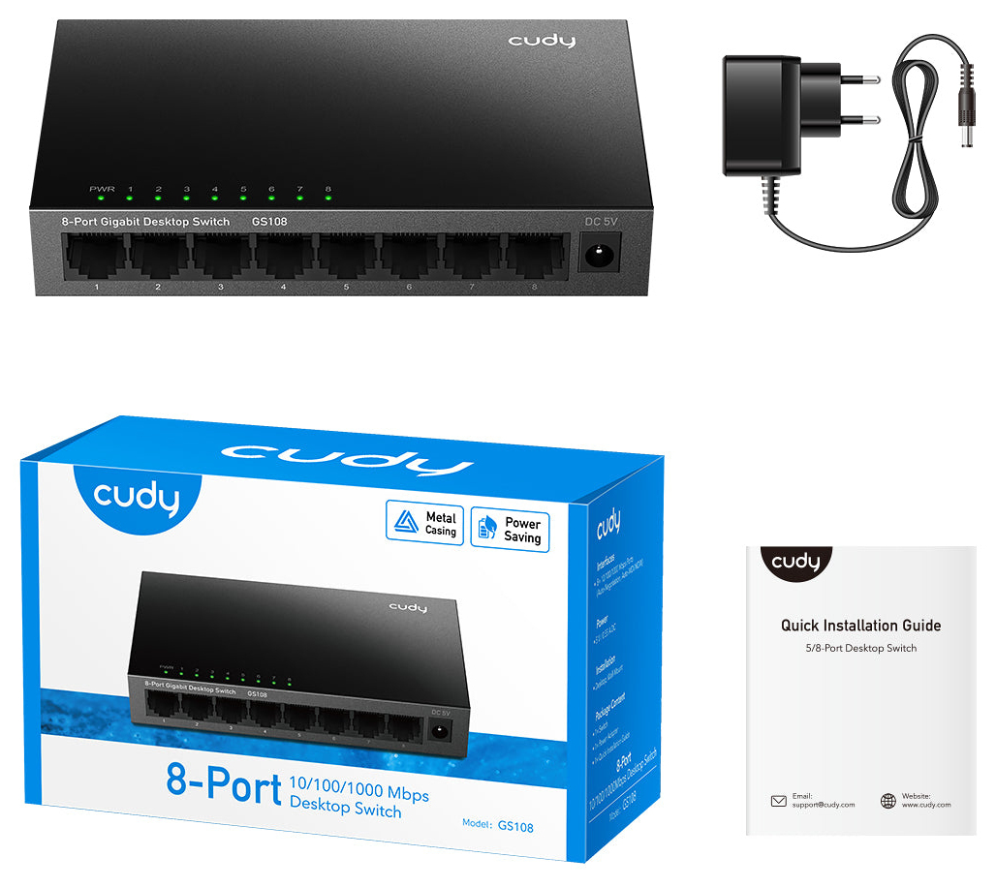 SWITCH CUDY 8-PORT GIGABIT METAL SWITCH GS108 - detalle