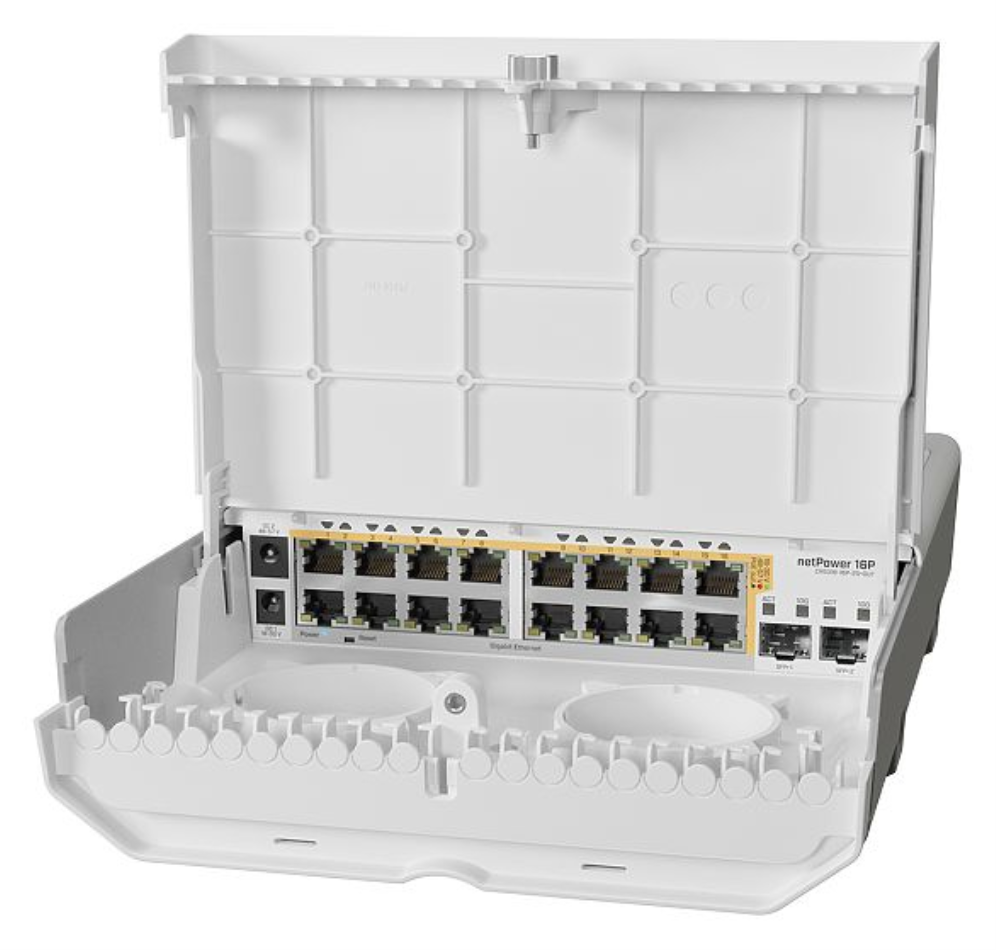 SWITCH EXTERIOR MIKROTIK NETPOWER 16P CRS318-16P-2S+OUT - detalle