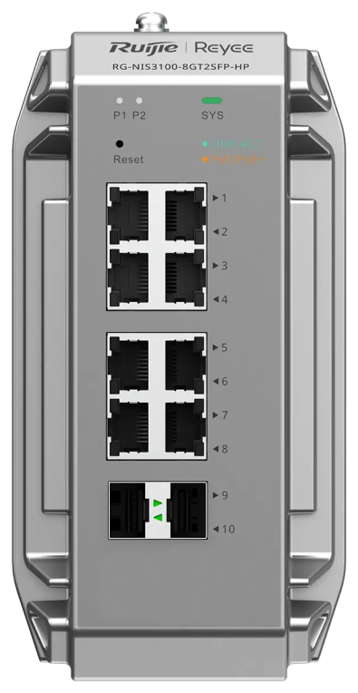 SWITCH INDUSTRIAL RUIJIE MANAGED POE 8G RJ45 2 SFP GIGABIT LAYER2 - detalle