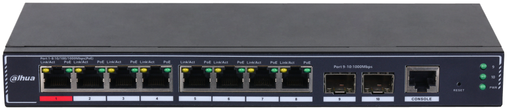 SWITCH IT DAHUA DH-SG4010P-2F 10-PORT MANAGED DESKTOP GIGABIT SWITCH 8-PORT POE - detalle