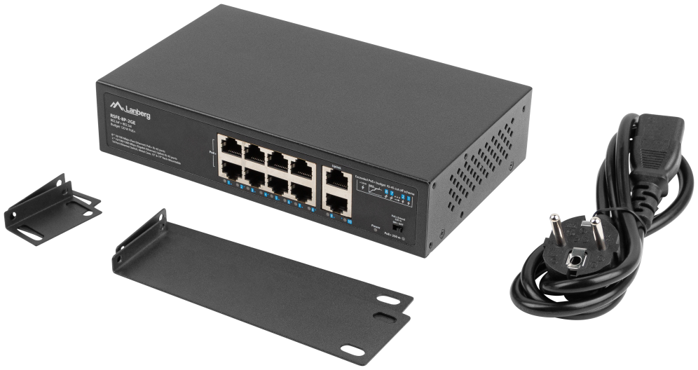 SWITCH LANBERG 10 PTOS 100MB 8xPOE+/2x GBIT ETHER 120W RACK 10"/19" - detalle