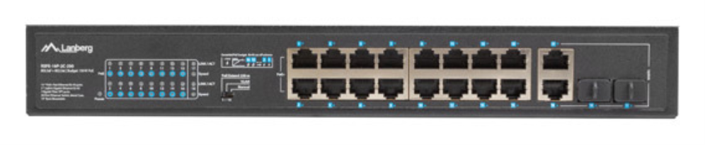 SWITCH LANBERG 16 PTOS 100MB POE+/2X 1GB/1X SFP GIGABIT ETHERNET 250W RACK 19" - detalle