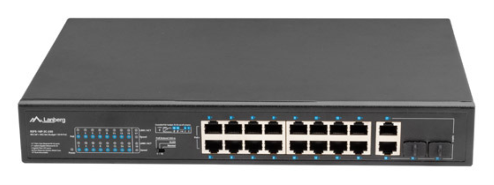 SWITCH LANBERG 16 PTOS 100MB POE+/2X 1GB/1X SFP GIGABIT ETHERNET 250W RACK 19"
