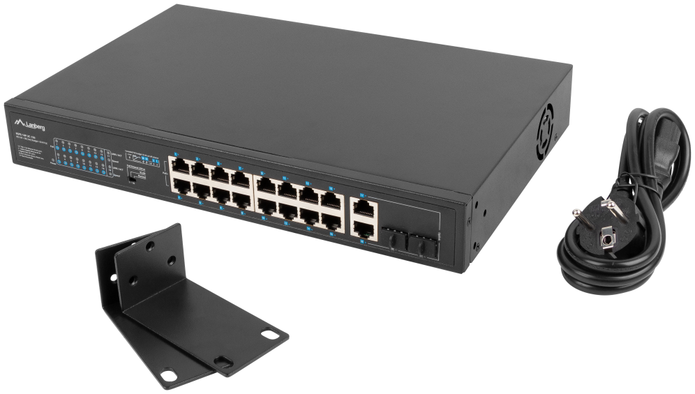 SWITCH LANBERG 18 PTOS 100MB 16xPOE+/2x GBIT ETHER 150W RACK 10"/19" - detalle