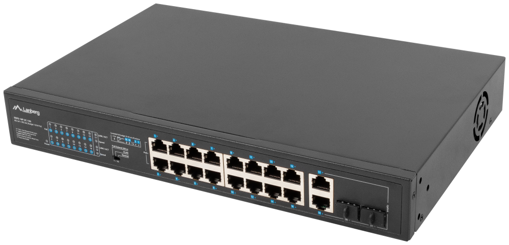 SWITCH LANBERG 18 PTOS 100MB 16xPOE+/2x GBIT ETHER 150W RACK 10"/19" - detalle