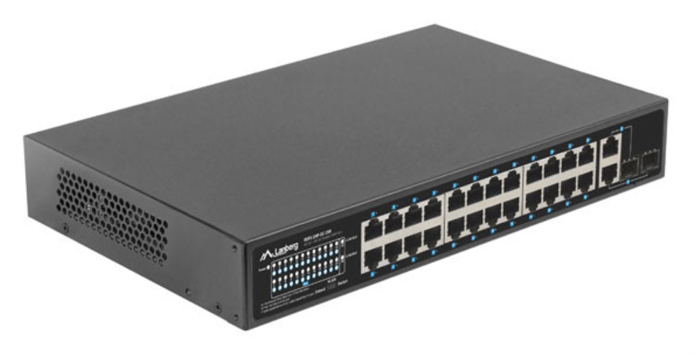 SWITCH LANBERG 24 PTOS 100MB POE+/2X COMBO GIGABIT ETHERNET 250W RACK 19" - detalle
