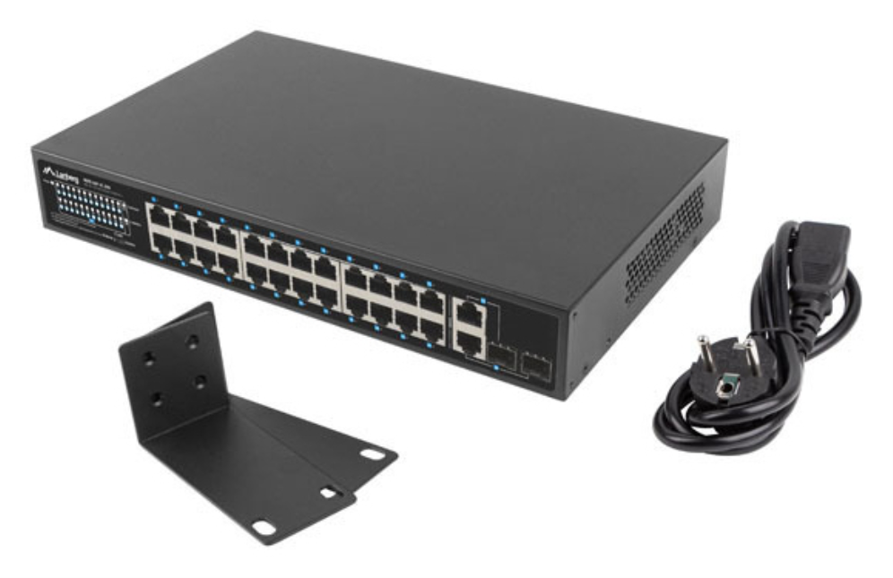 SWITCH LANBERG 24 PTOS 100MB POE+/2X COMBO GIGABIT ETHERNET 250W RACK 19" - detalle