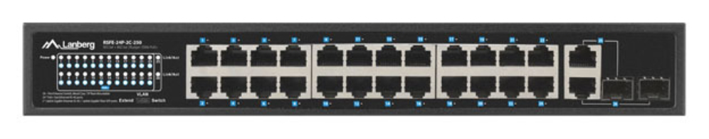 SWITCH LANBERG 24 PTOS 100MB POE+/2X COMBO GIGABIT ETHERNET 250W RACK 19" - detalle