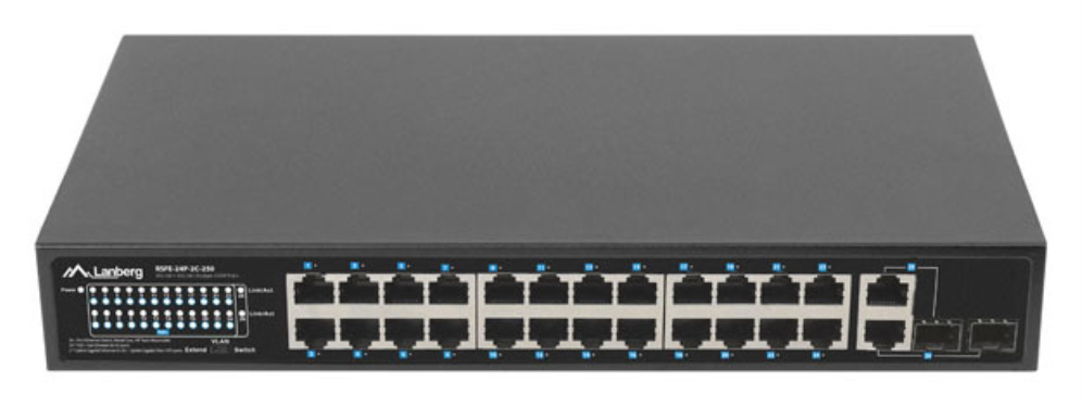 SWITCH LANBERG 24 PTOS 100MB POE+/2X COMBO GIGABIT ETHERNET 250W RACK 19"