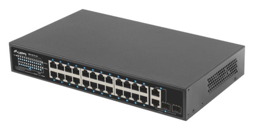SWITCH LANBERG 24 PTOS 100MB POE+/2X COMBO GIGABIT ETHERNET 250W RACK 19" - detalle