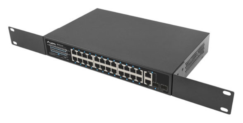SWITCH LANBERG 24 PTOS 100MB POE+/2X COMBO GIGABIT ETHERNET 250W RACK 19" - detalle