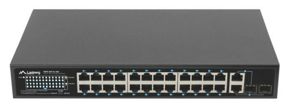 SWITCH LANBERG 24 PTOS 100MB POE+/2X COMBO GIGABIT ETHERNET 360W V2 RACK 19" - detalle