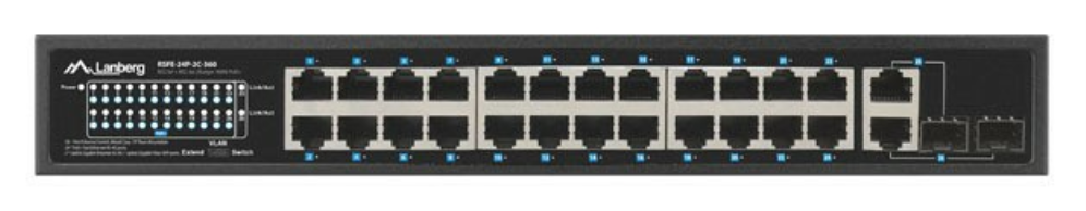 SWITCH LANBERG 24 PTOS 100MB POE+/2X COMBO GIGABIT ETHERNET 360W V2 RACK 19" - detalle