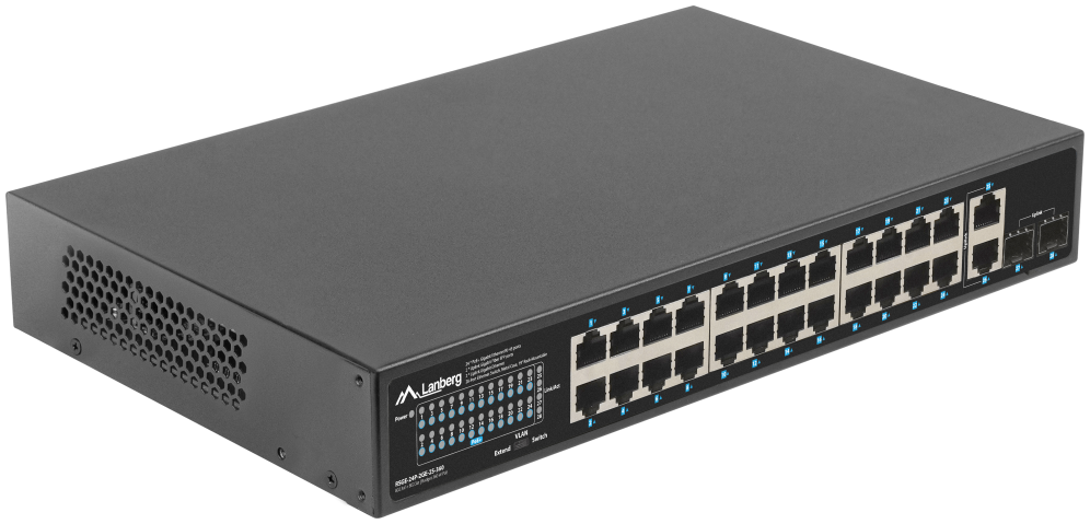 SWITCH LANBERG 24 PTOS 1GB POE+/2X SFP 2X GBIT ETHERNET 360W RACK 19" - detalle