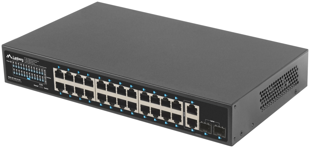 SWITCH LANBERG 24 PTOS 1GB POE+/2X SFP 2X GBIT ETHERNET 360W RACK 19" - detalle