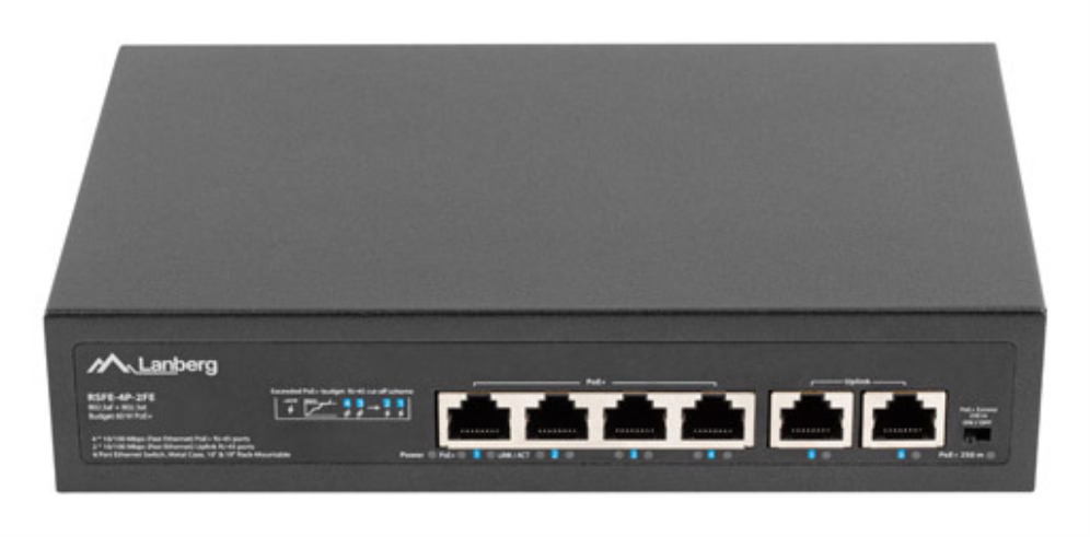 SWITCH LANBERG 6 PTOS 100MB 4xPOE+/2x FAST ETHER 60W RACK 10"/19"