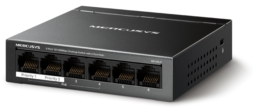 SWITCH MERCUSYS MS106LP 6 PUERTOS 10/100MBPS Y 4 PUERTOS POE+ - detalle