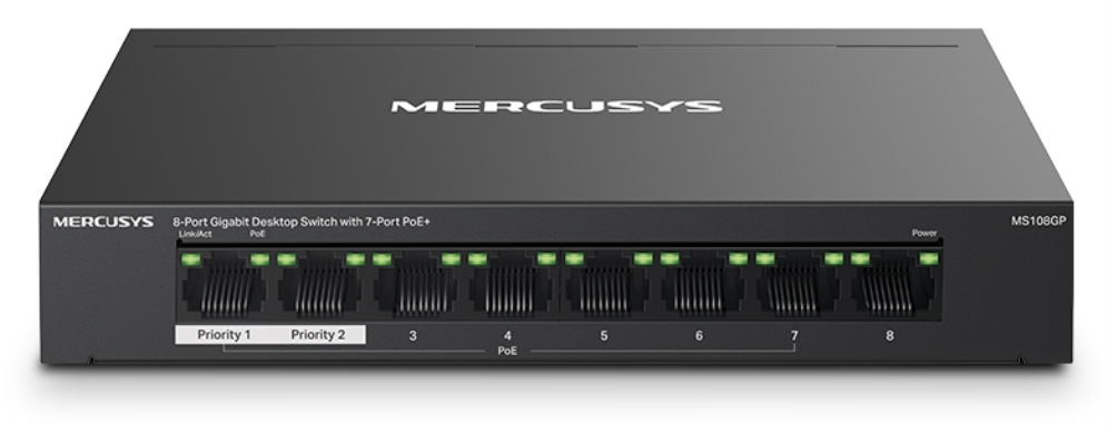 SWITCH MERCUSYS MS108GP 8 PUERTOS GIGABIT 7 PUERTOS POE+