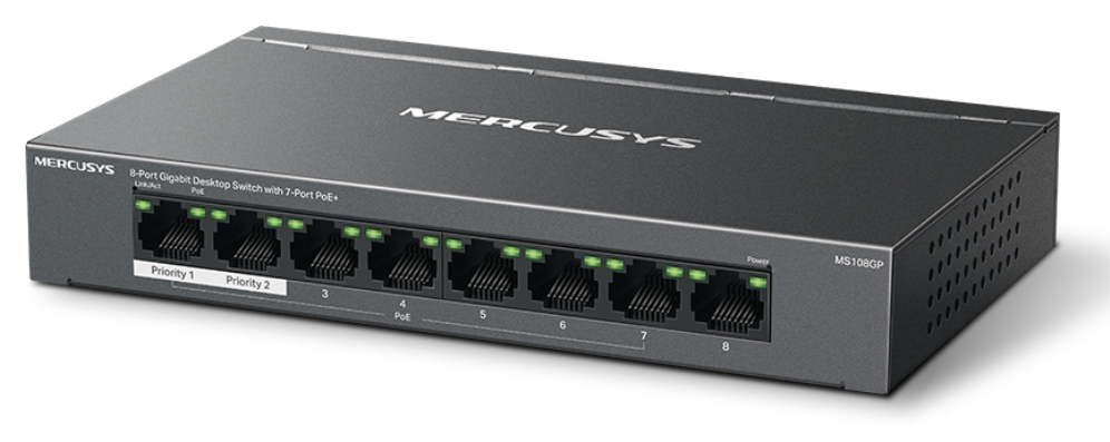 SWITCH MERCUSYS MS108GP 8 PUERTOS GIGABIT 7 PUERTOS POE+ - detalle