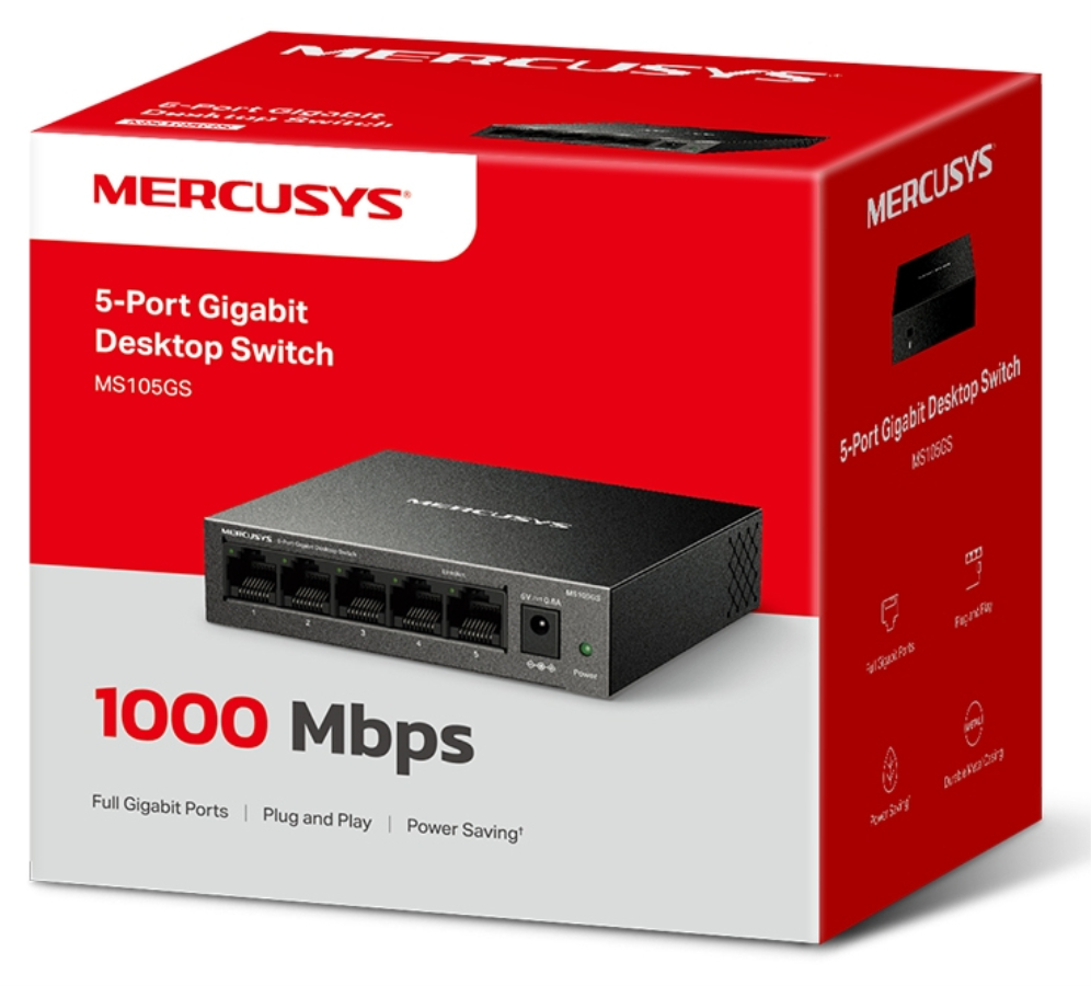 SWITCH MERCUSYS MS150GS DESKTOP 5 PORT GIGABIT - detalle