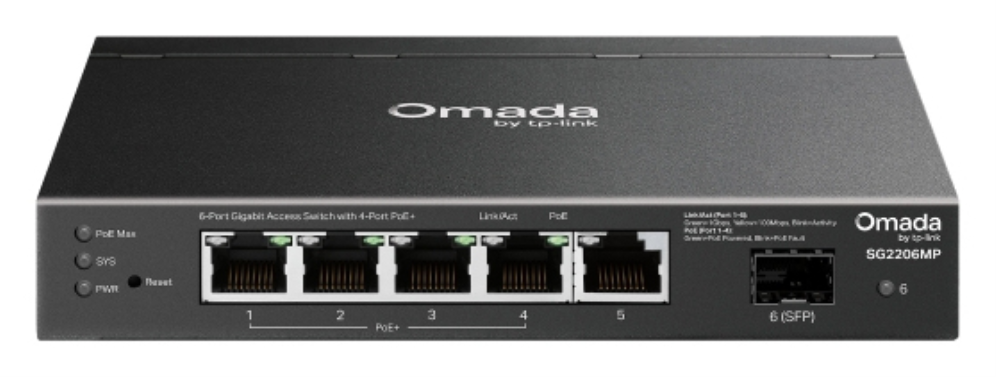 SWITCH POE OMADA SG2206MP 6-PUERTOS GIGABIT Y 4 PUERTOS POE