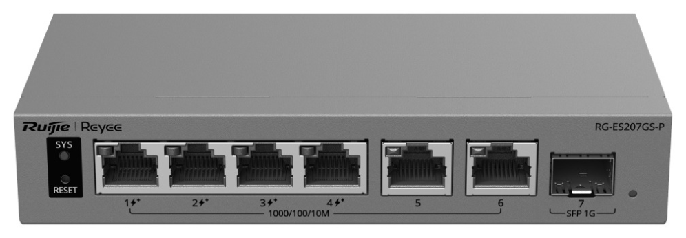 Ruijie Networks RG-ES207GS-P switch Gestionado L2 Gigabit Ethernet (10/100/1000) Energía sobre Ethernet (PoE) Gris