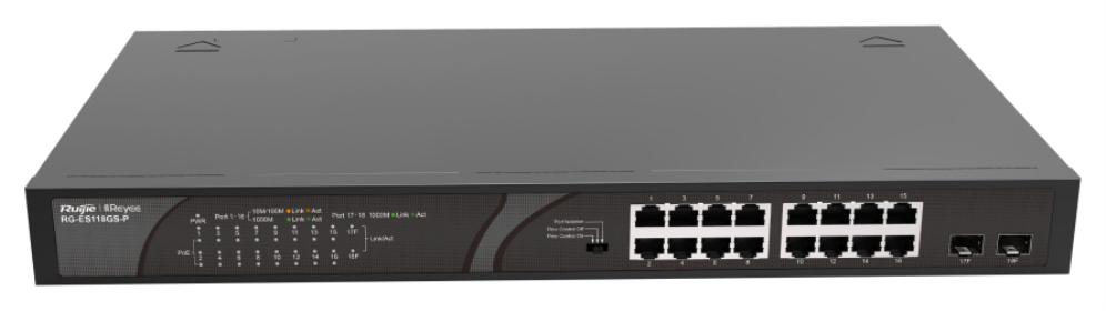 SWITCH RUIJIE REYEE RG-ES118GS-P GIGALAN 16p SFP 2p POE - detalle
