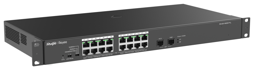 SWITCH RUIJIE REYEE RG-ES118GS-P-L 16P DOWLINK + 2UPLINK SFP - detalle