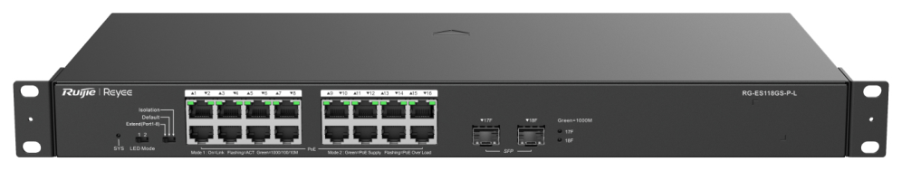 SWITCH RUIJIE REYEE RG-ES118GS-P-L 16P DOWLINK + 2UPLINK SFP - detalle