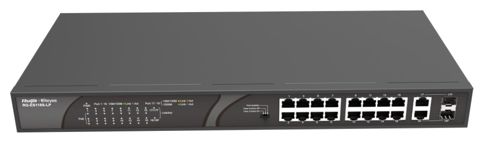 SWITCH RUIJIE REYEE RG-ES118S-LP 10/100 16p GIGALAN 2p POE - detalle