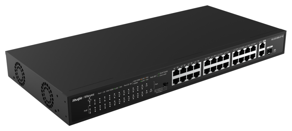 SWITCH RUIJIE REYEE RG-ES126S-P V2 10/100 24p GIGA 2p POE 180w - detalle