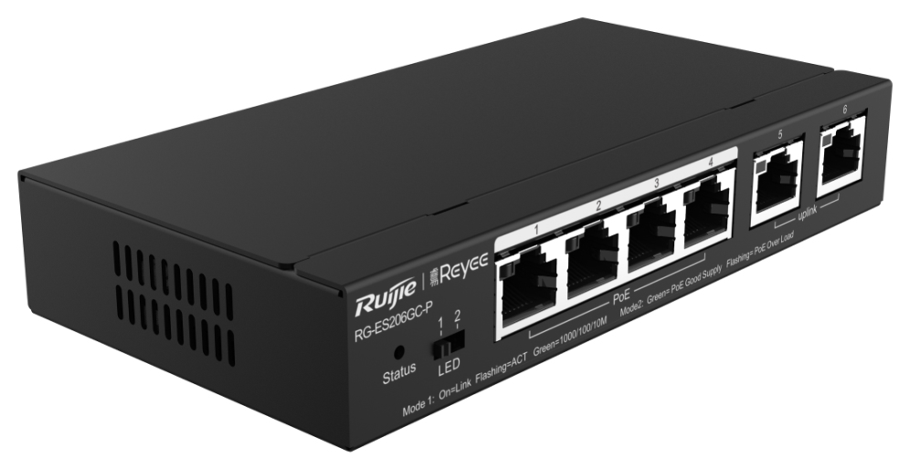 SWITCH RUIJIE REYEE RG-ES206GC-P GIGALAN 6p CLOUD POE - detalle