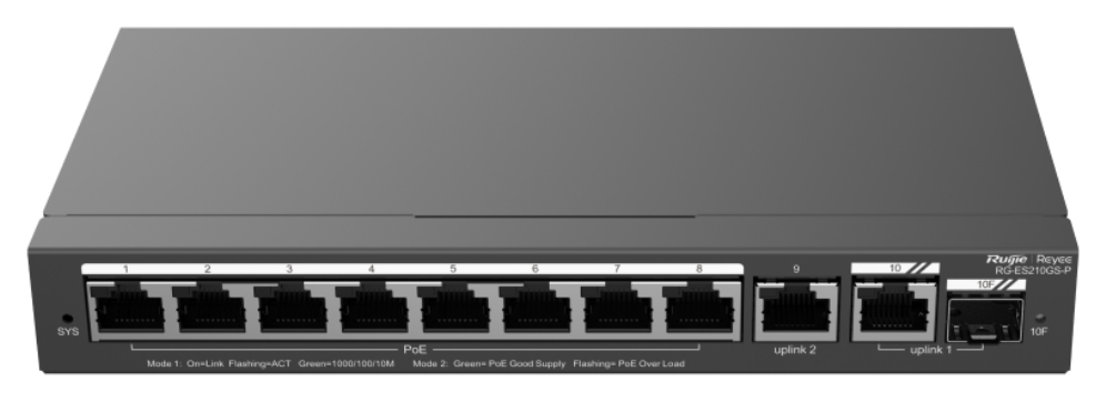 SWITCH RUIJIE REYEE RG-ES210GS-P GIGALAN 10p SFP 1p POE+ 120w