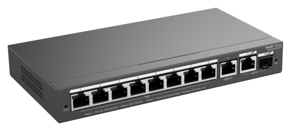 SWITCH RUIJIE REYEE RG-ES210GS-P GIGALAN 10p SFP 1p POE+ 120w - detalle