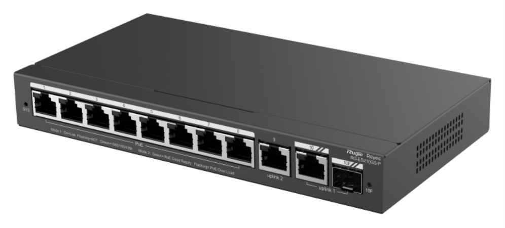 SWITCH RUIJIE REYEE RG-ES210GS-P GIGALAN 10p SFP 1p POE+ 120w - detalle