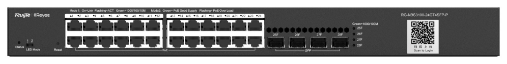 SWITCH RUIJIE REYEE RG-NBS3100-24GT4SFP-P GIGALAN 24p SFP 4p POE+ L2 GESTIONABLE