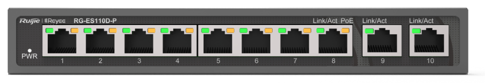 SWITCH RUIJIE REYEE RGRG-ES110D-P 10/100 8p GIGALAN 2p POE