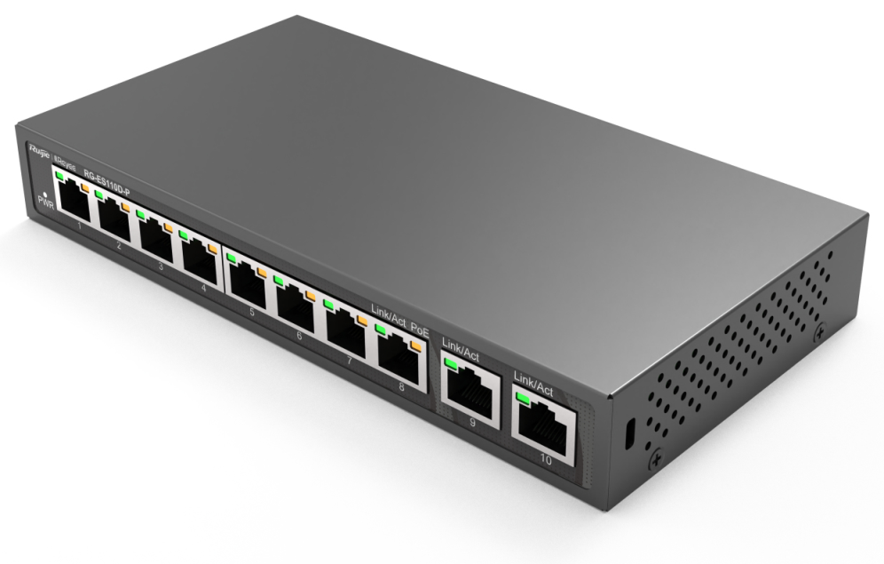 SWITCH RUIJIE REYEE RGRG-ES110D-P 10/100 8p GIGALAN 2p POE - detalle