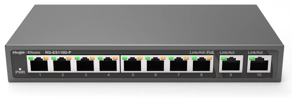 SWITCH RUIJIE REYEE RGRG-ES110D-P 10/100 8p GIGALAN 2p POE - detalle