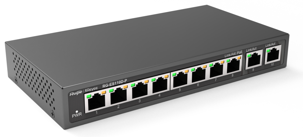 SWITCH RUIJIE REYEE RGRG-ES110D-P 10/100 8p GIGALAN 2p POE - detalle