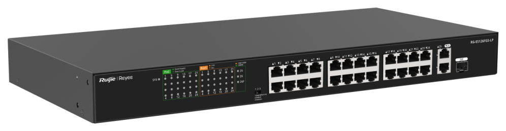 SWITCH RUIJIE UNMANAGED 24 RJ45 POE 1 SFP COMBO - detalle