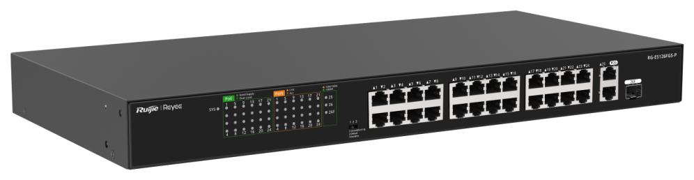 SWITCH RUIJIE UNMANAGED 24 RJ45 POE 1 SFP COMBO - detalle
