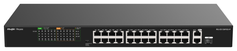 SWITCH RUIJIE UNMANAGED 24 RJ45 POE 1 SFP COMBO - detalle